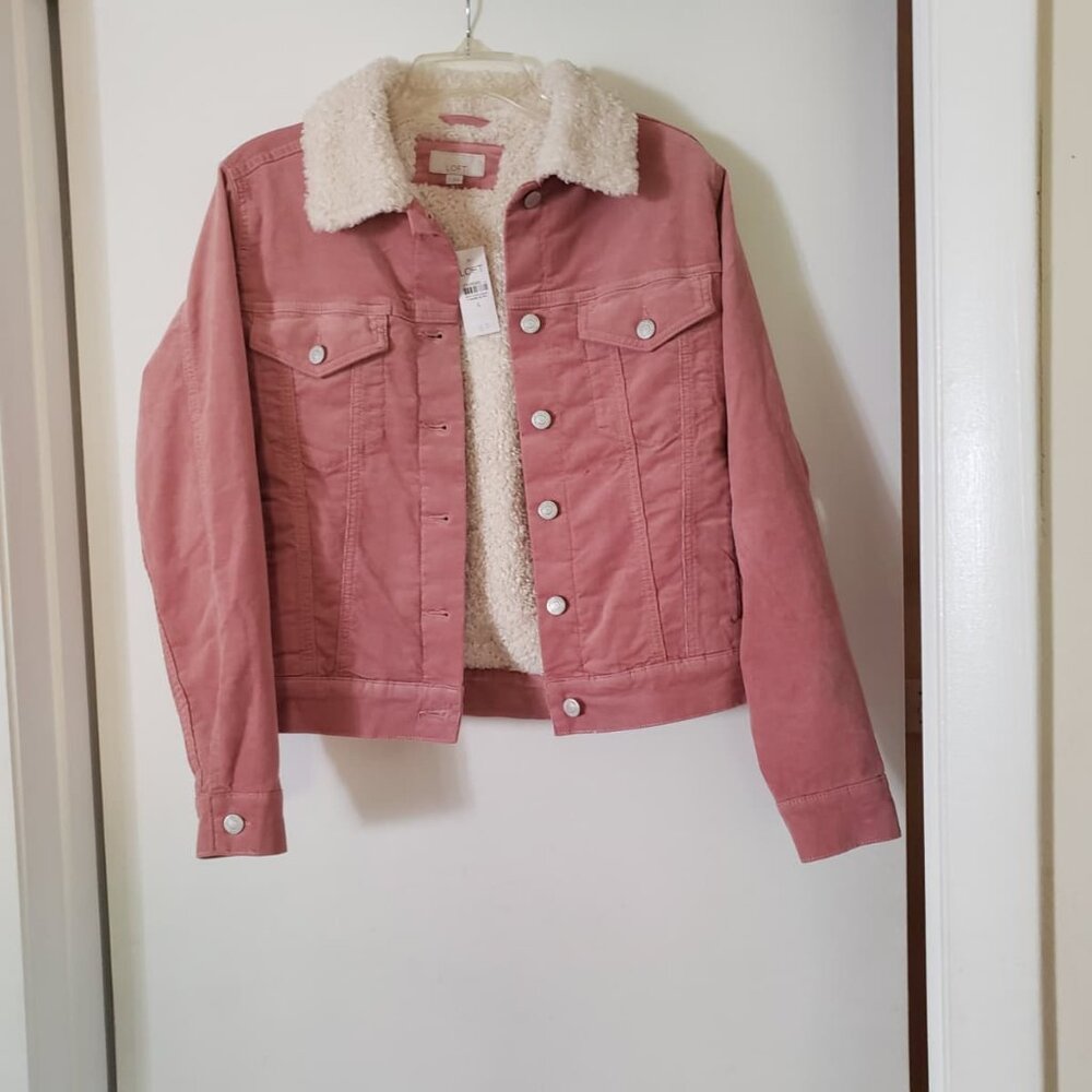 Loft Pink Corduroy Womens Jacket size S  Sherpa Lined  NEW with tag